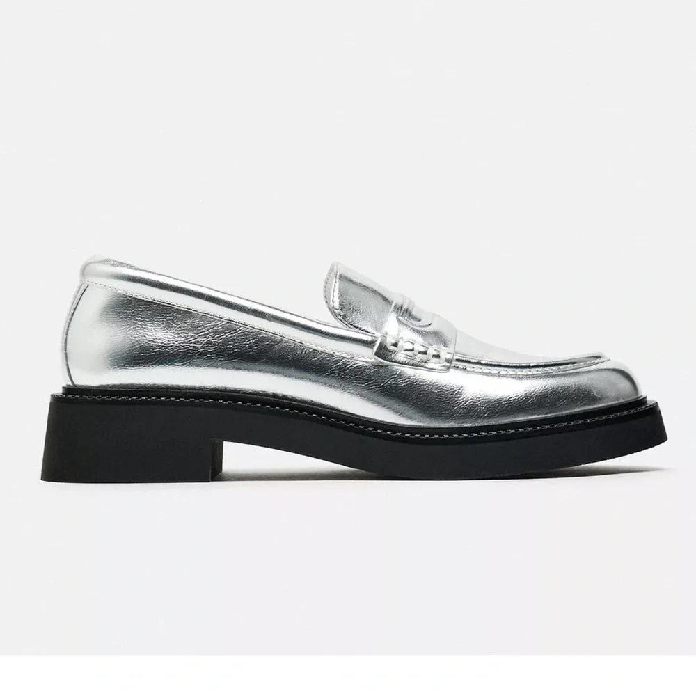 Zara Metallic Silver Loafer